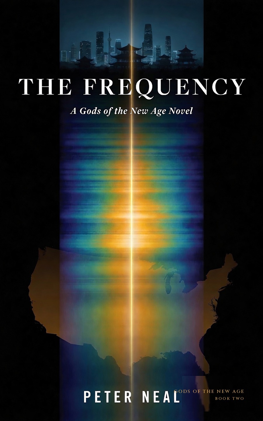 The Frequency by Peter Neal — a column of gold and blue spectral light